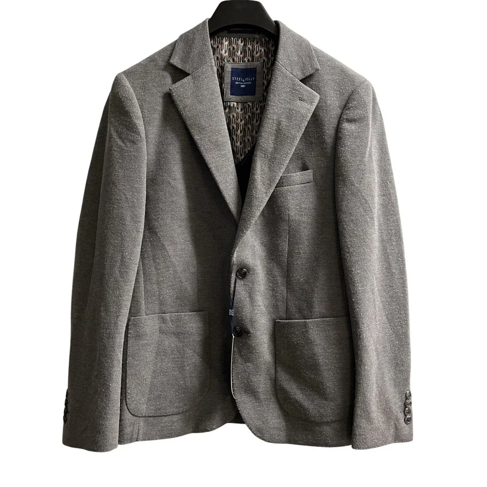 Steel & Jelly Blazer Mens US 40 Gray Textured Sports Coat Jacket Office Career